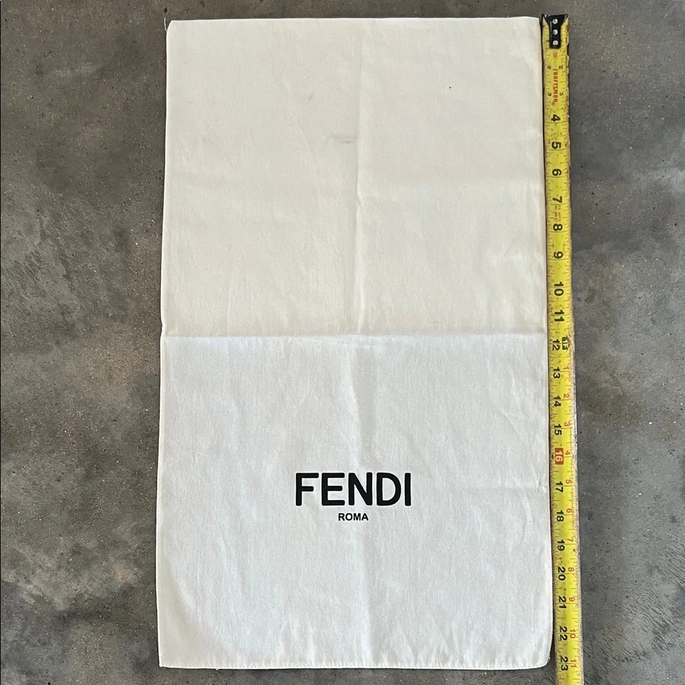 Authentic Fendi White Cotton Logo Dust Bag with Black Print
